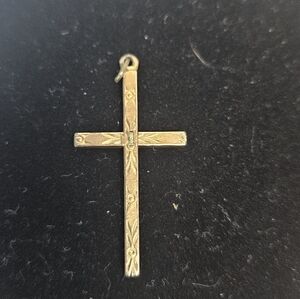 Antique 12K Gold Filled Etched Cross Pendant